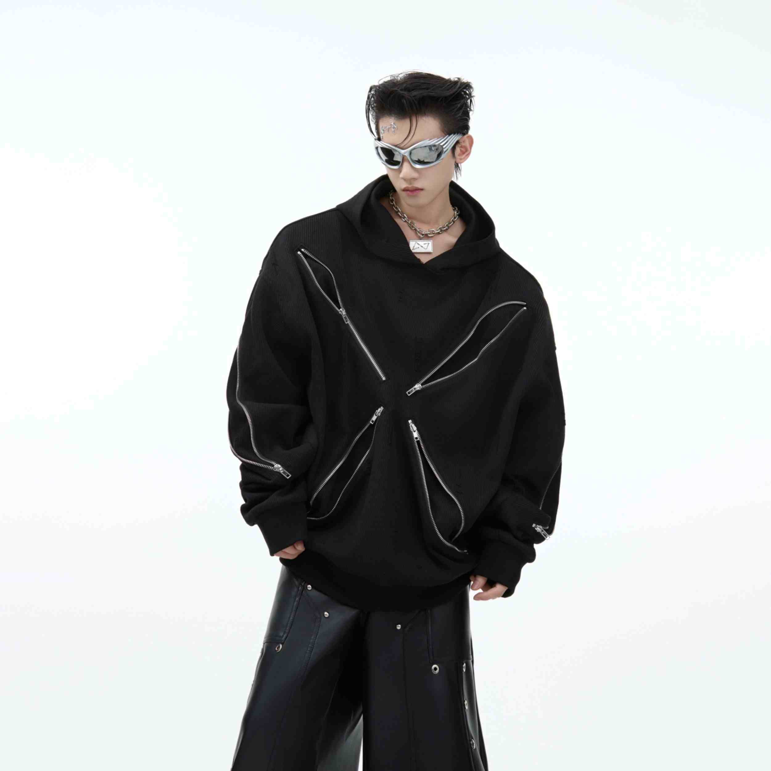 D-vine Multi-Zipper Pullover Hoodie - flat lay product shot