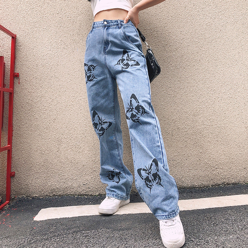 Straight-leg Butterfly Denim Jeans
