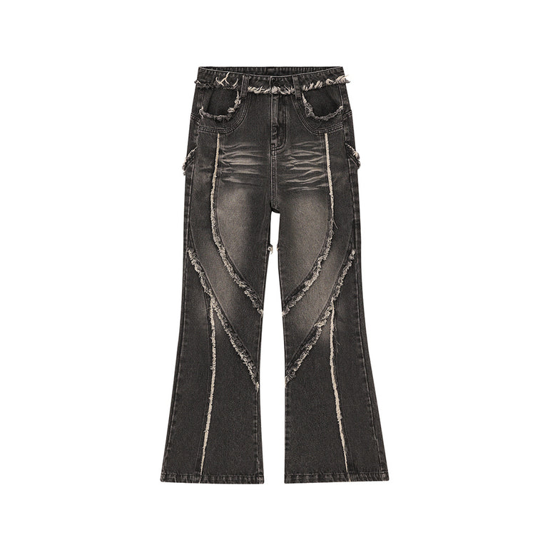 Irregular Stitch Washed Baggy Jeans | Premium Denim