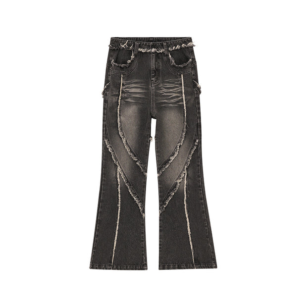 Irregular Stitch Washed Baggy Jeans | Premium Denim