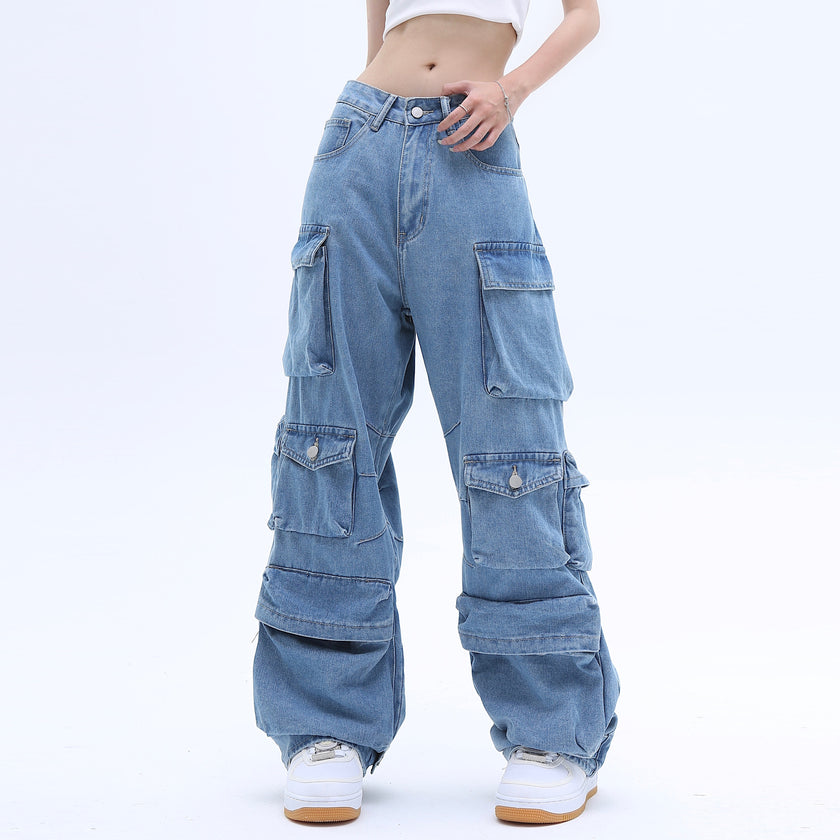 Multi-Pocket Washed Baggy Jeans | High Street Style