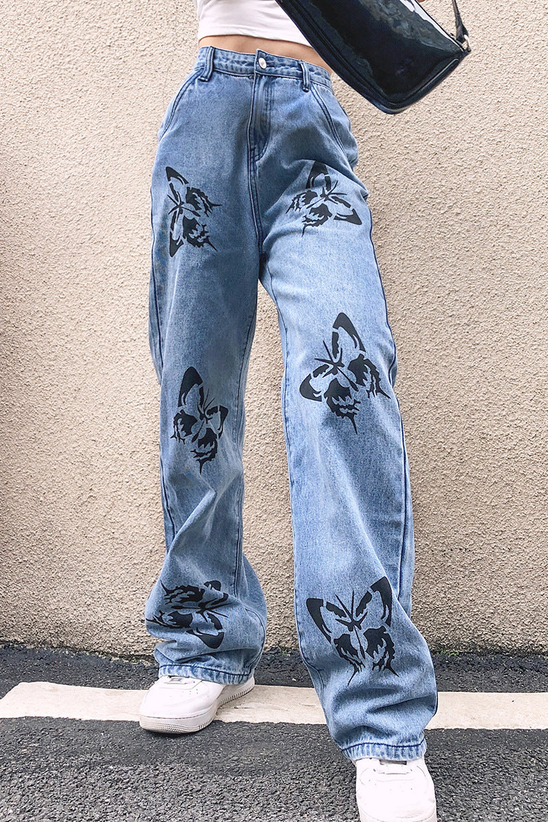 Straight-leg Butterfly Denim Jeans
