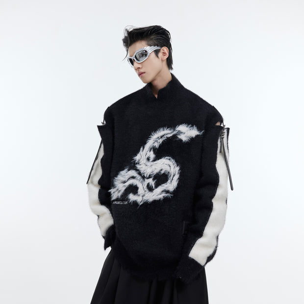 Graphic Print Loose-Fit Knit Sweater | Streetwear Knitwear