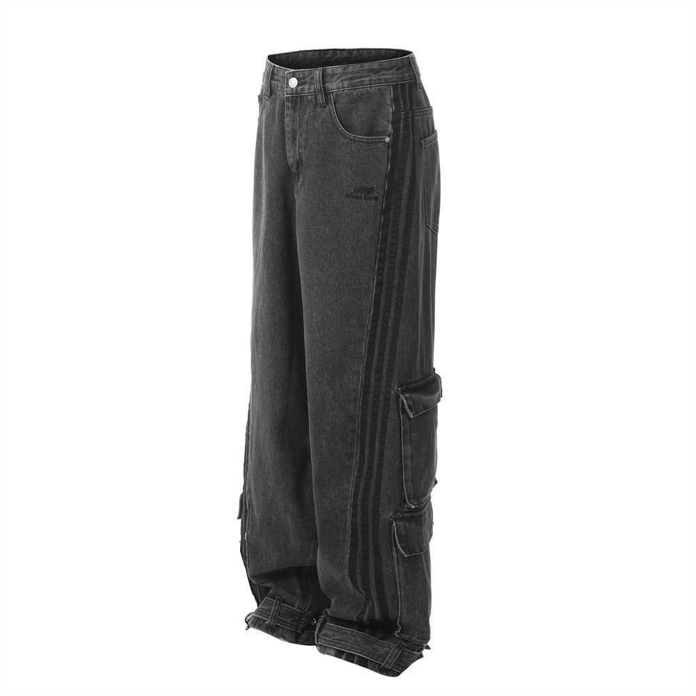 Contrast Stripe Multi-Pocket Baggy Jeans | Streetwear
