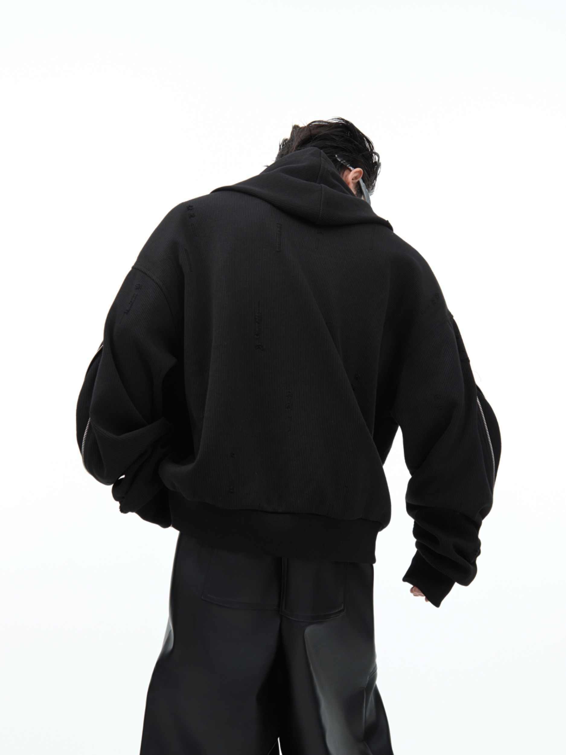D-vine Multi-Zipper Pullover Hoodie - worn on model full length