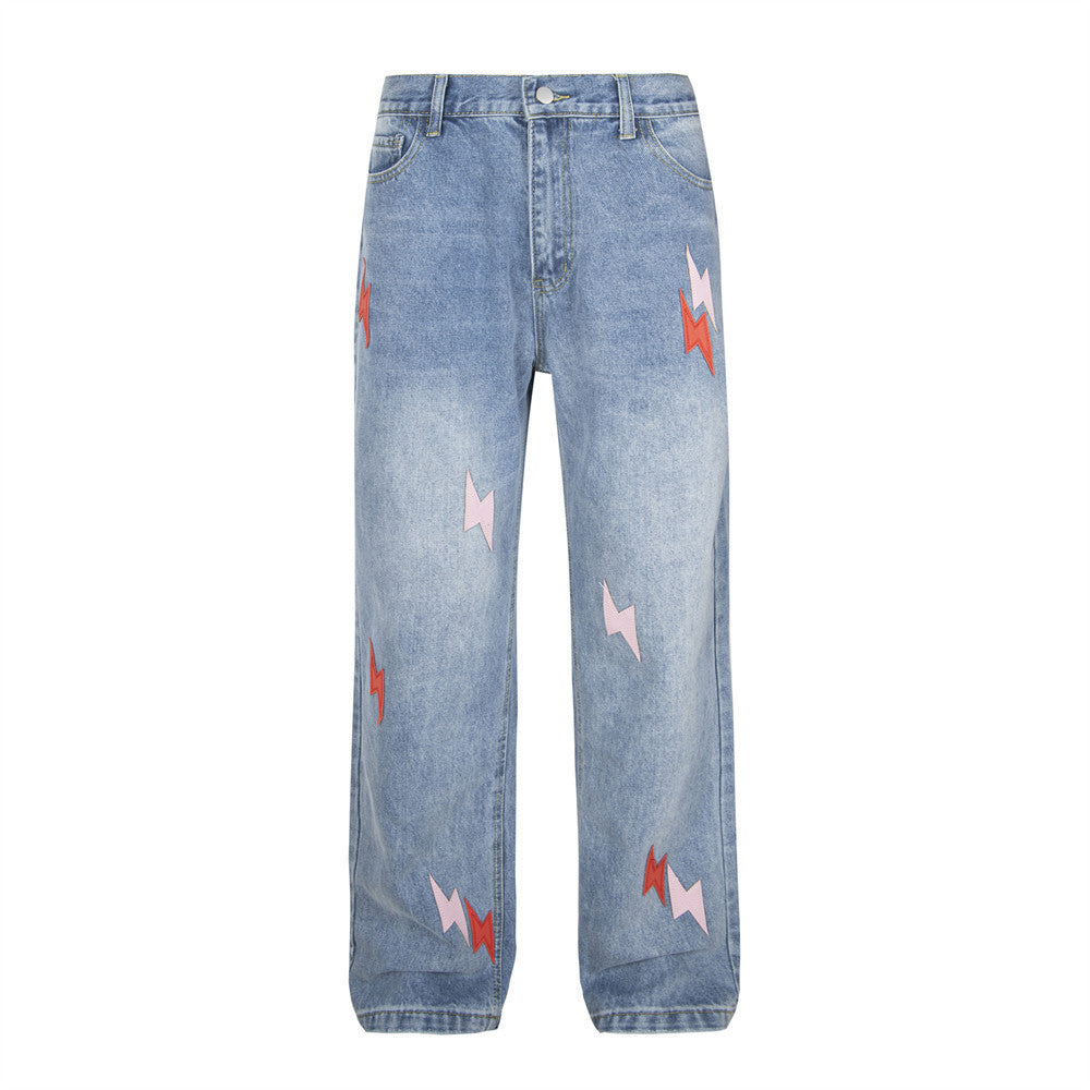 Lightning Embroidered Denim Jeans