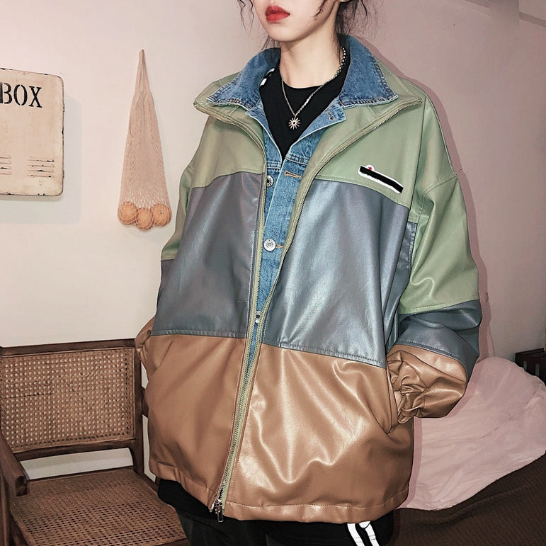 D-vine Stitched Leather Jacket - flat lay product shot