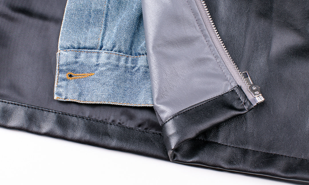 D-vine Stitched Leather Jacket - worn on model full length