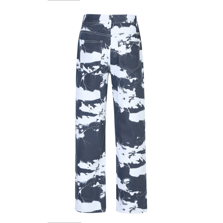 Tie-Dye Washed Baggy Jeans | Loose Fit Grey Denim