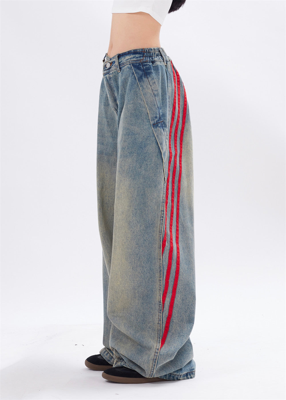 Striped Straight-leg Denim Jeans