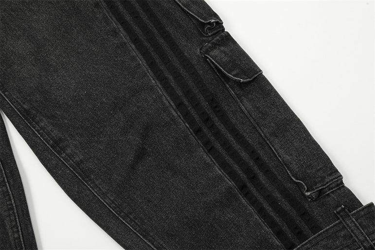 Contrast Stripe Multi-Pocket Baggy Jeans | Streetwear