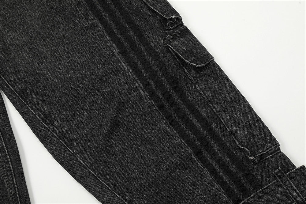 Contrast Stripe Multi-Pocket Baggy Jeans | Streetwear