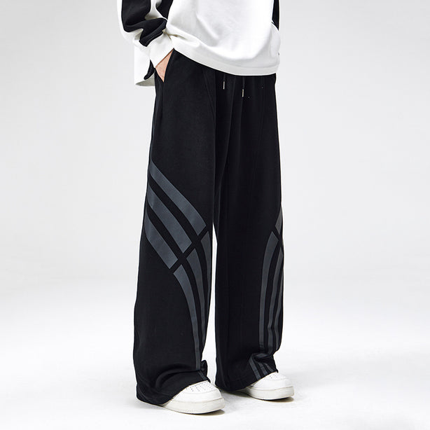D-vine Striped Stitched Casual Pants in black and grey - front view