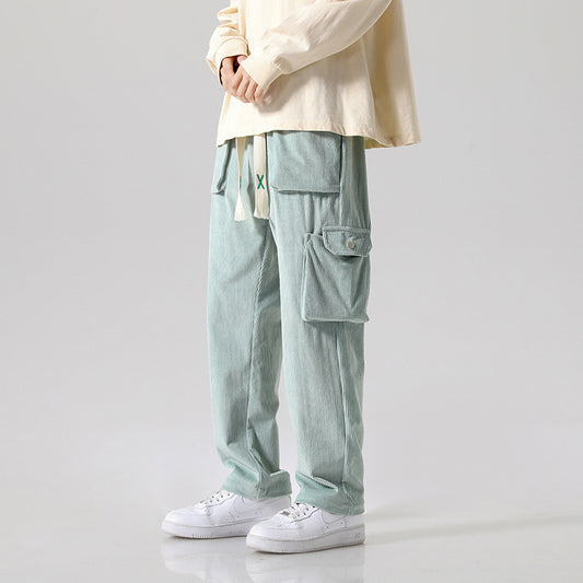 All-matching Corduroy Multi-pocket Straight Cargos