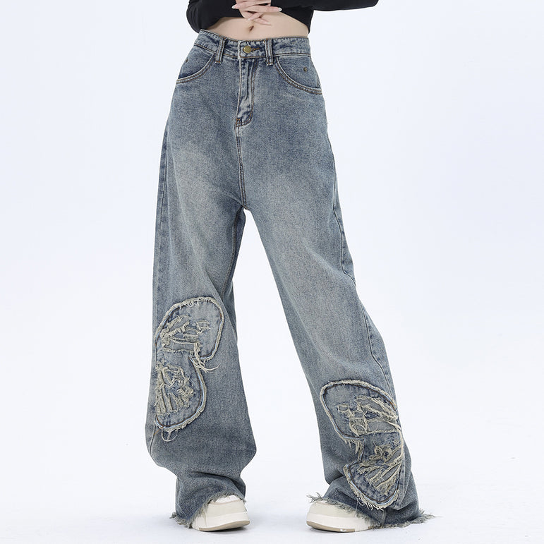 Butterfly Patch Decorative Denim Jeans | Streetwear