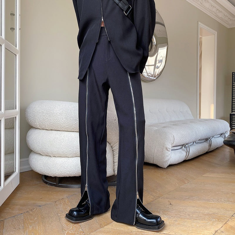 Zipper Decorative Slit Trousers