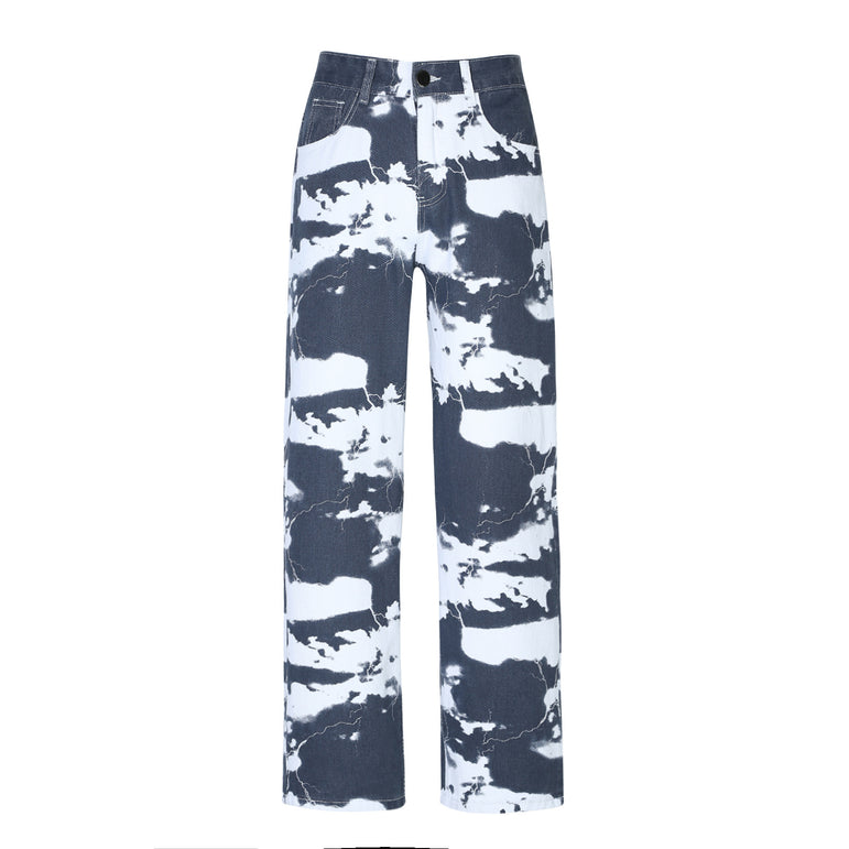 Tie-Dye Washed Baggy Jeans | Loose Fit Grey Denim