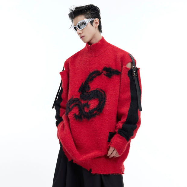 Graphic Print Loose-Fit Knit Sweater | Streetwear Knitwear