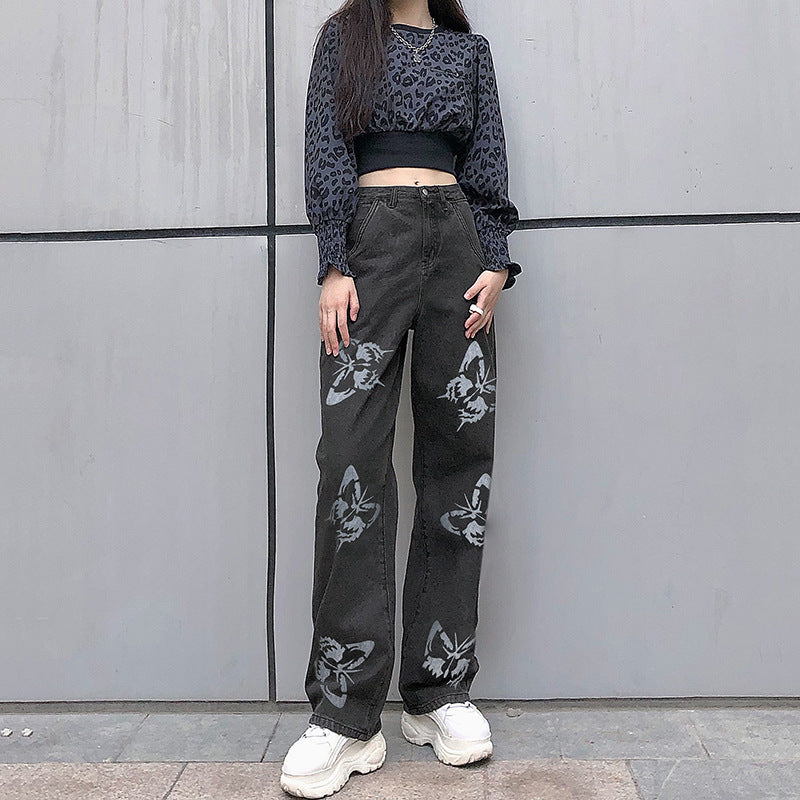 Straight-leg Butterfly Denim Jeans