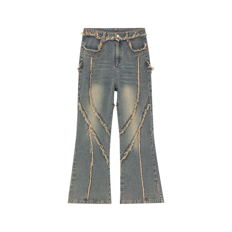 Irregular Stitch Washed Baggy Jeans | Premium Denim