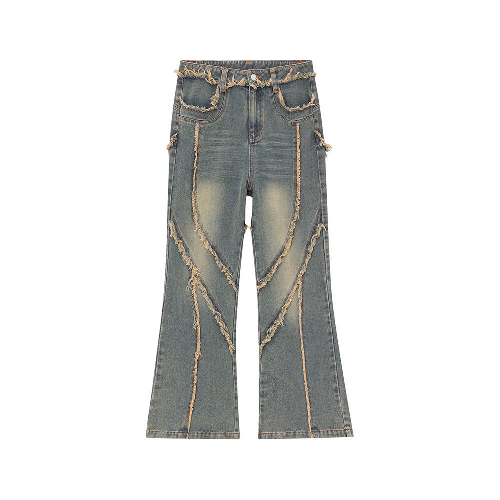 Retro Irregular Stitched Washed Jeans