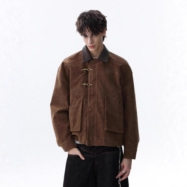 Maillard Leather Collar Bomber Jacket | Streetwear Outerwear