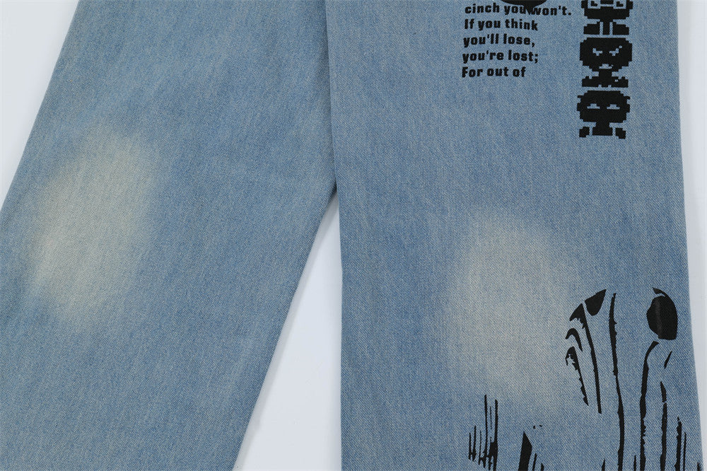 Graffiti Ripped Denim Jeans