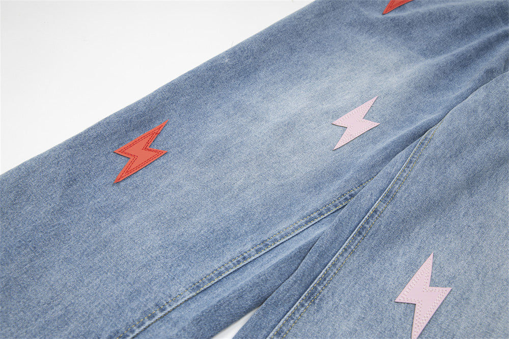 Lightning Embroidered Denim Jeans