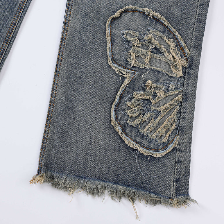 Butterfly Patch Decorative Denim Jeans | Streetwear
