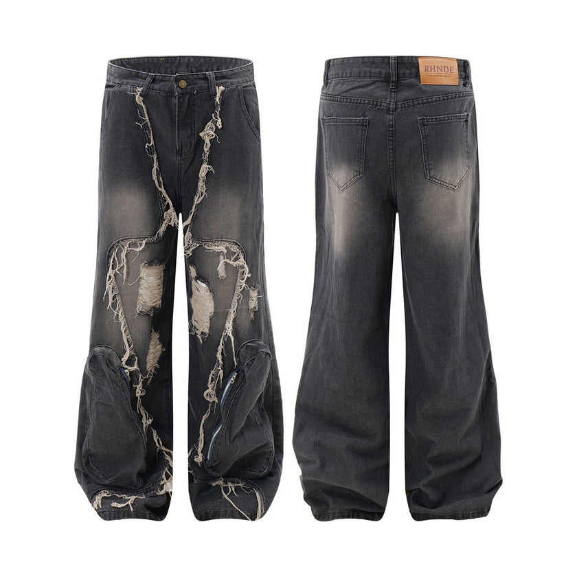 Wide-Leg Ripped Black Jeans | Distressed Denim