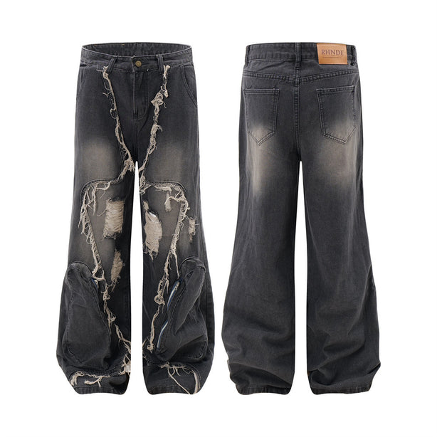 Wide-Leg Ripped Black Jeans | Distressed Denim