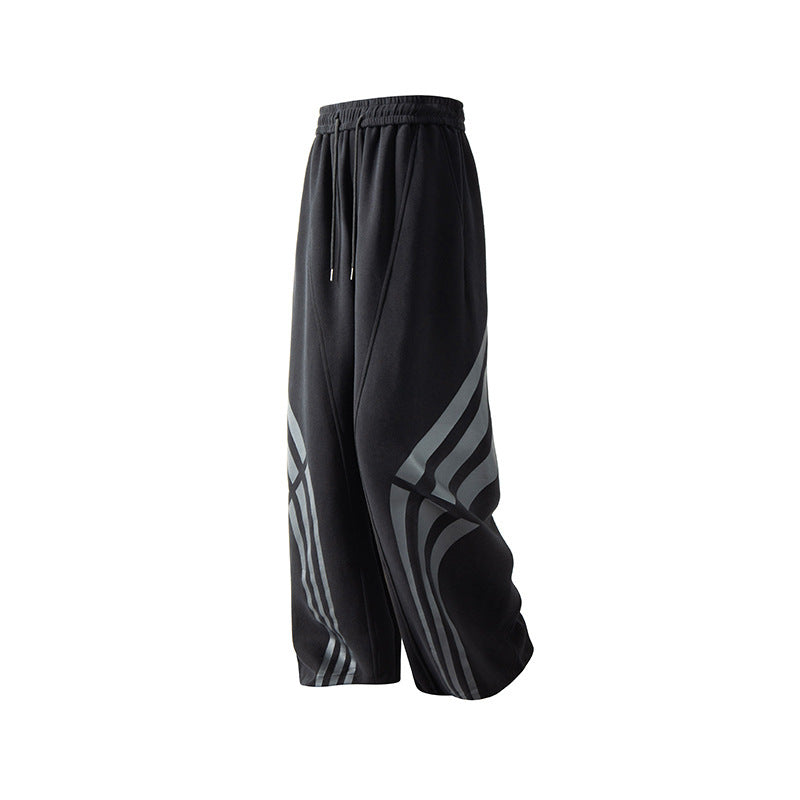 D-vine Striped Stitched Casual Pants - worn on model full length