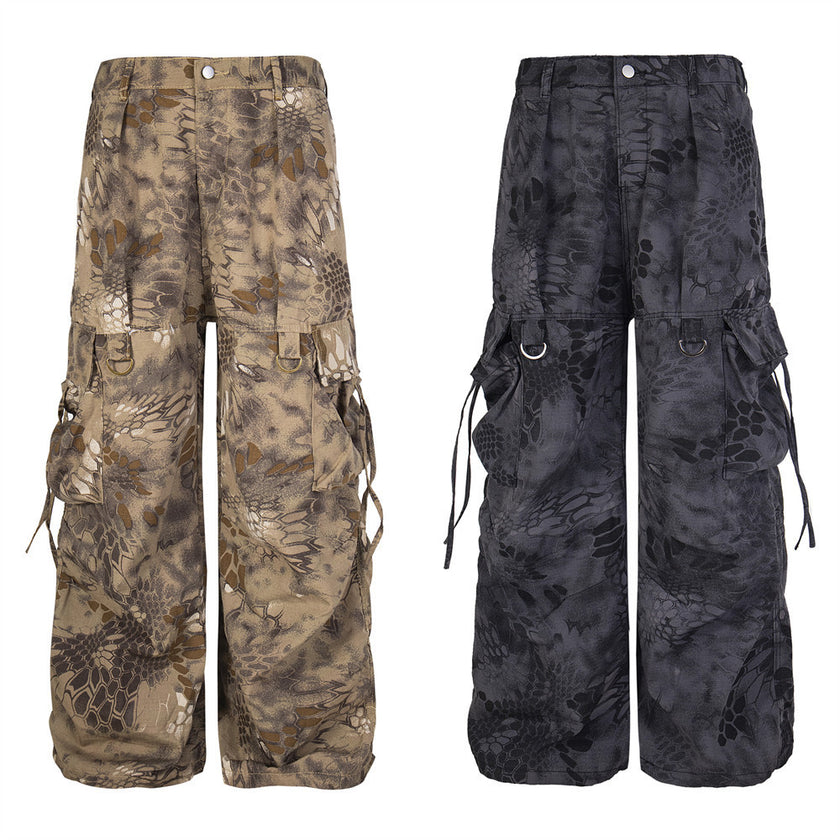 D-vine Loose Patterned Workwear Cargos - camouflage pattern front view