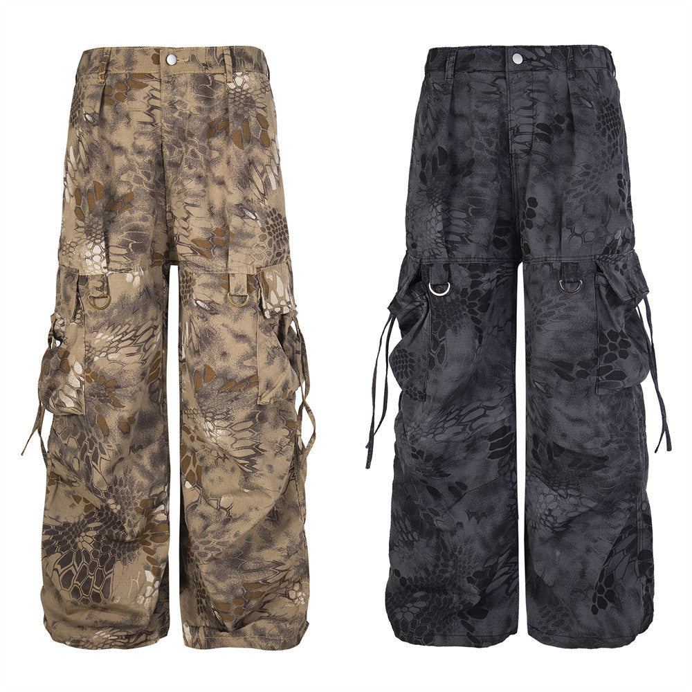 D-vine Loose Patterned Workwear Cargos - camouflage pattern front view