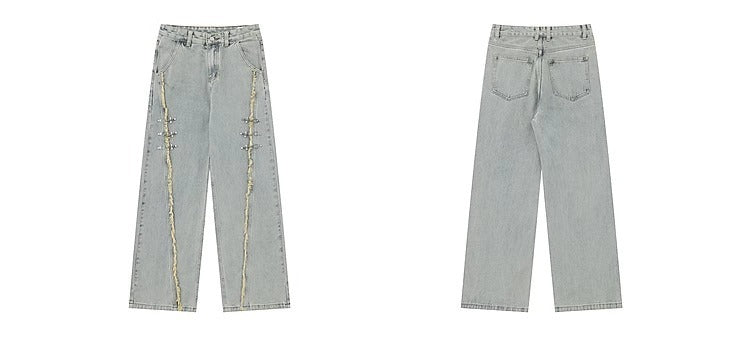 Buckle Raw Hem Baggy Jeans | Retro Streetwear Denim