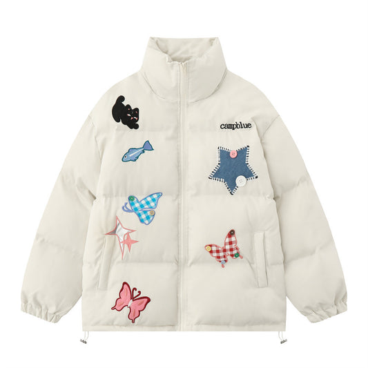 Campblue Butterfly Patch Cotton Puffer