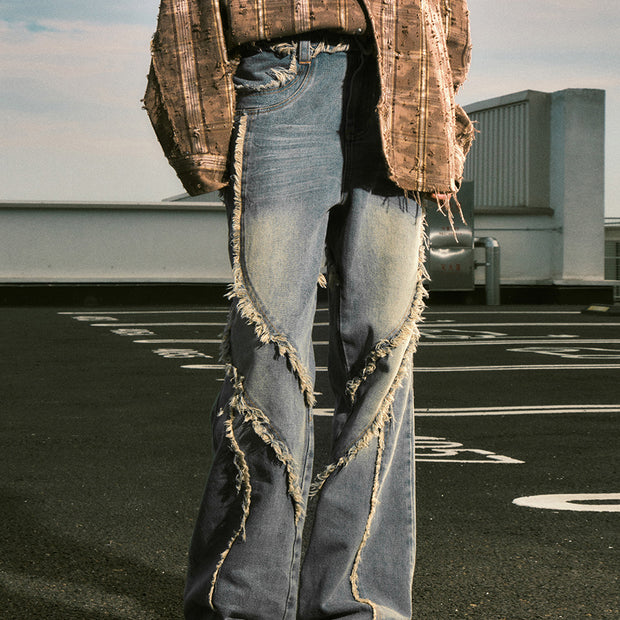 Irregular Stitch Washed Baggy Jeans | Premium Denim