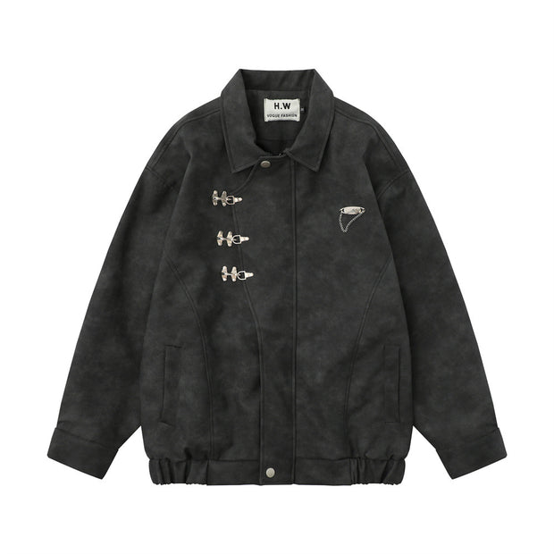 Oversized PU Leather Jacket | Loose Lapel Winter Coat