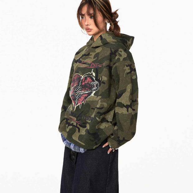 Retro Camouflage Pullover Hoodie | Oversized Streetwear