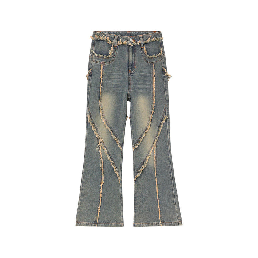 Irregular Stitch Washed Baggy Jeans | Premium Denim