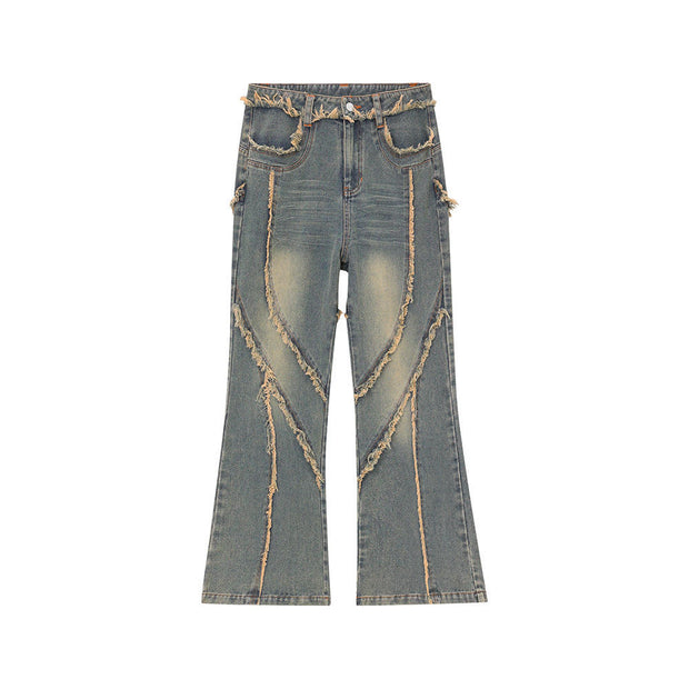 Irregular Stitch Washed Baggy Jeans | Premium Denim