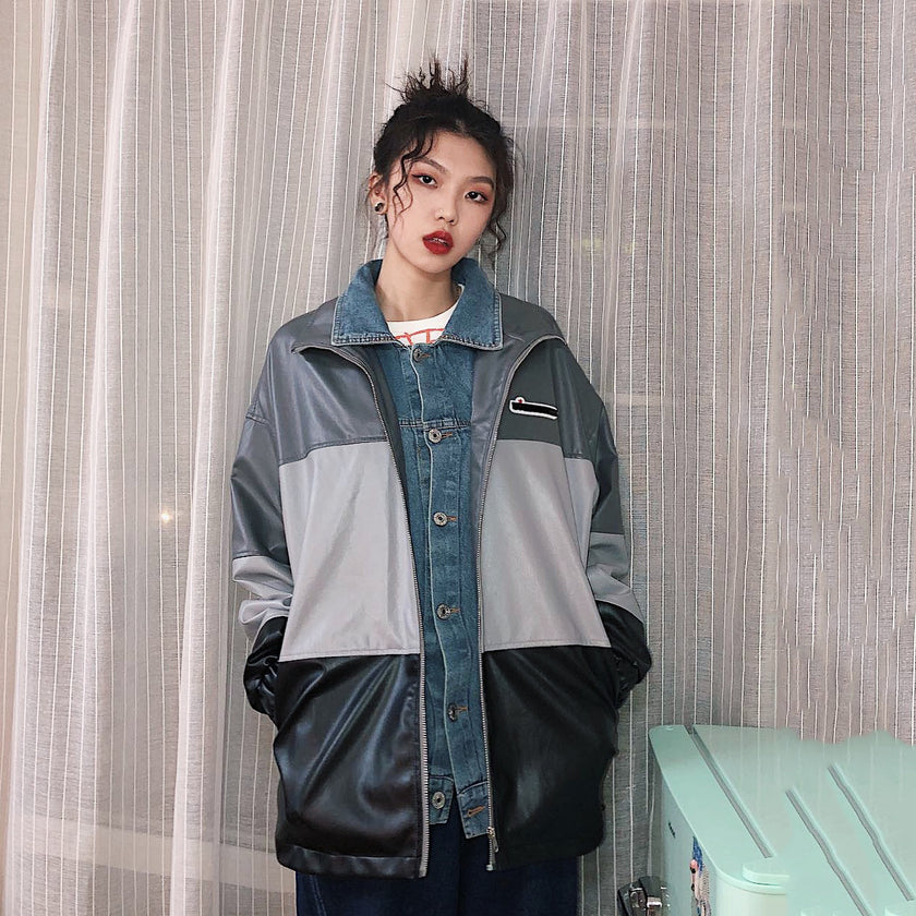D-vine Stitched Leather Jacket - model street style shot