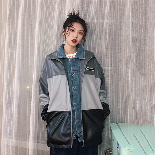 D-vine Stitched Leather Jacket - model street style shot