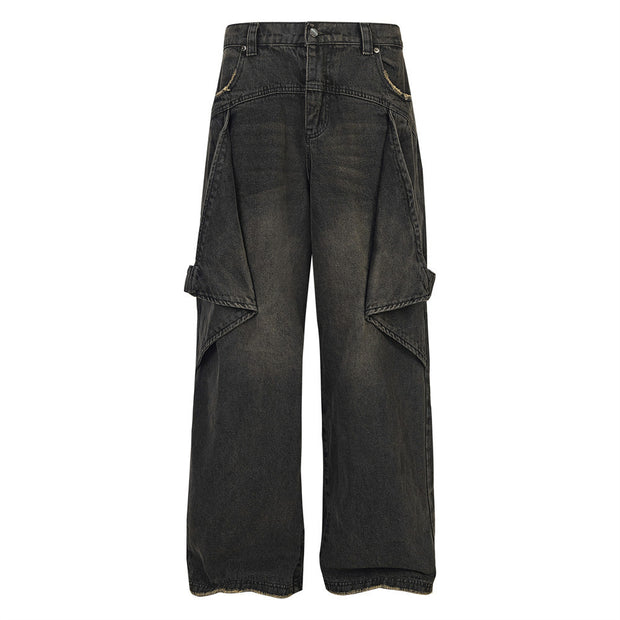 D-vine Bat Stitched Denim Jeans - worn on model full length