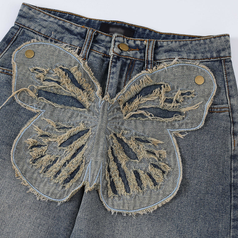 Butterfly Patch Decorative Denim Jeans | Streetwear