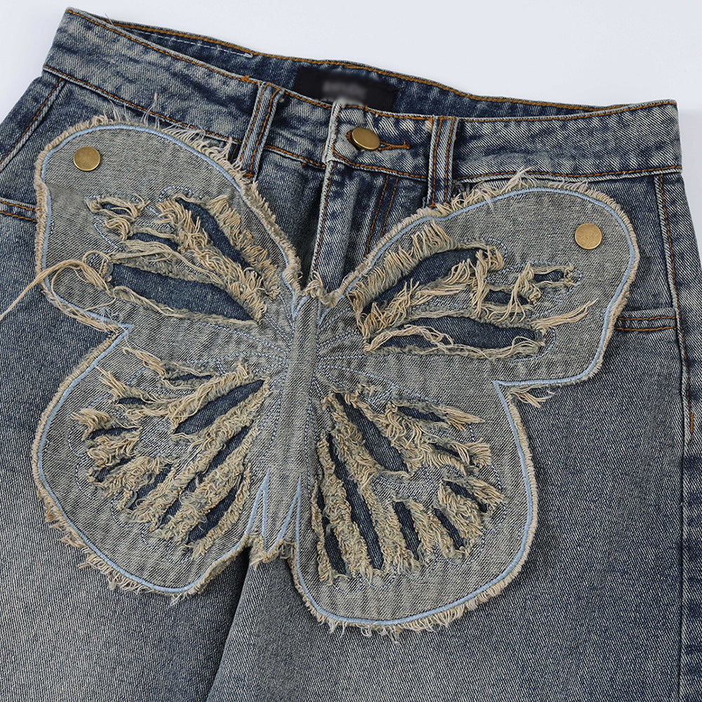 Butterfly Patch Decorative Denim Jeans | Streetwear