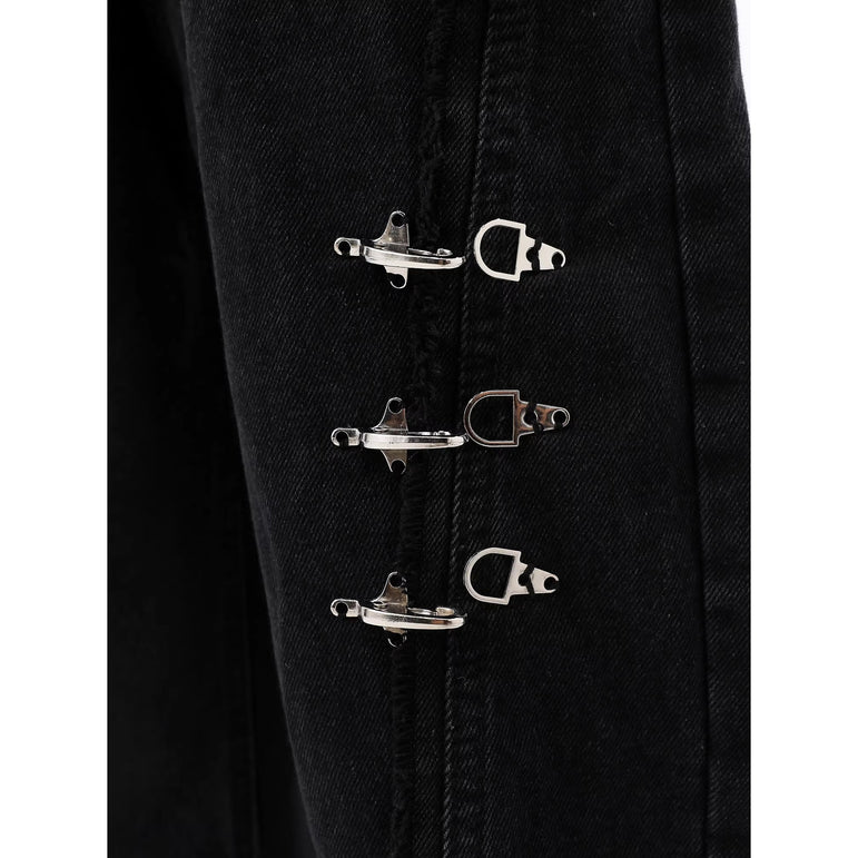 Buckle Raw Hem Baggy Jeans | Retro Streetwear Denim