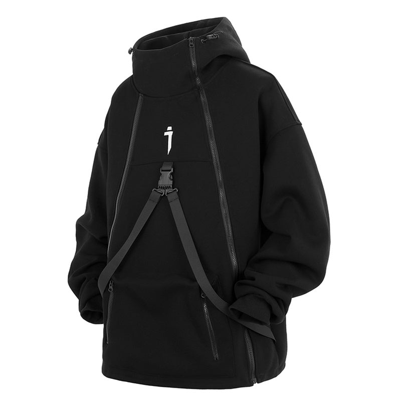 Retro Plus Size Oblique Placket Zipper hoodie