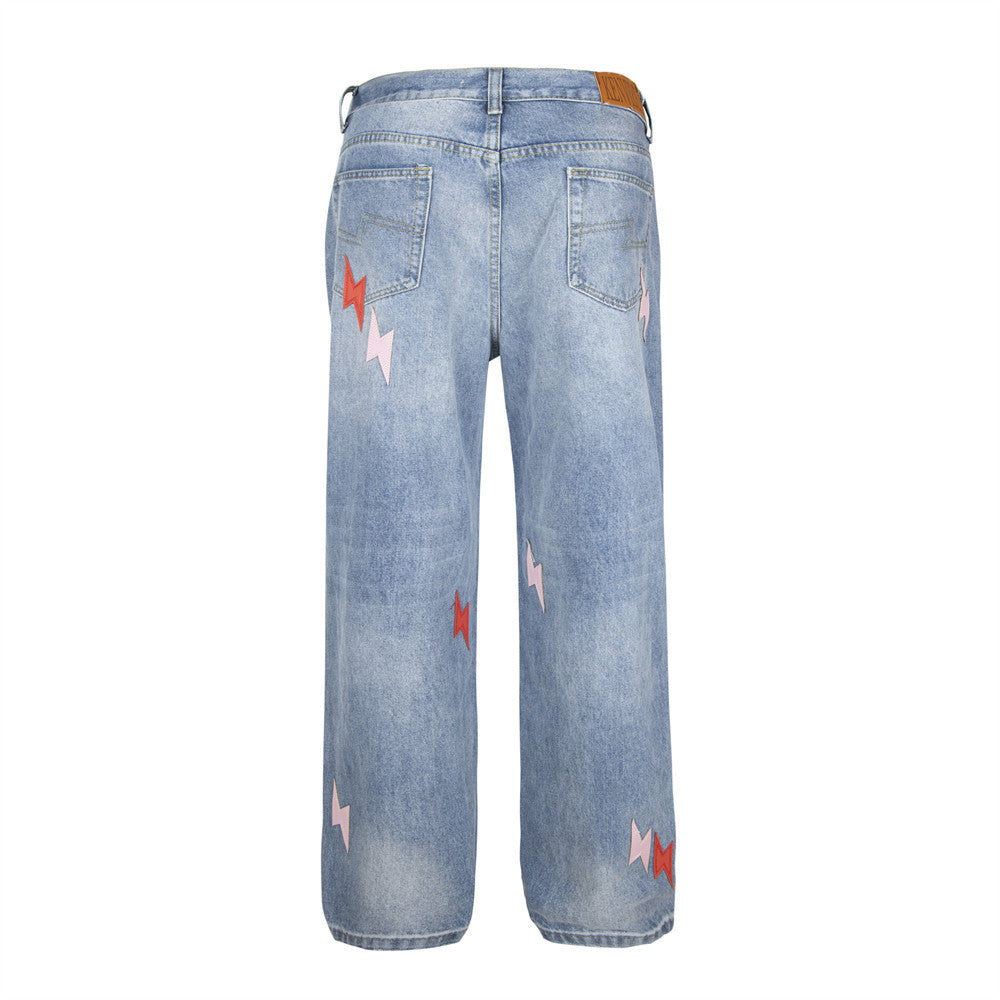 Lightning Embroidered Denim Jeans