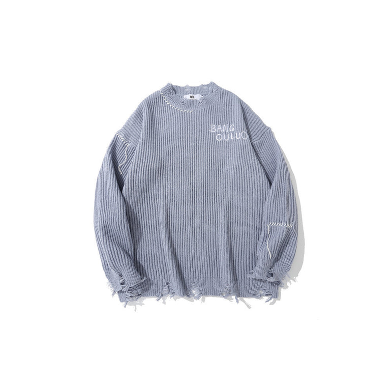 Ripped Embroidered Cardigan Sweater | Dark Streetwear
